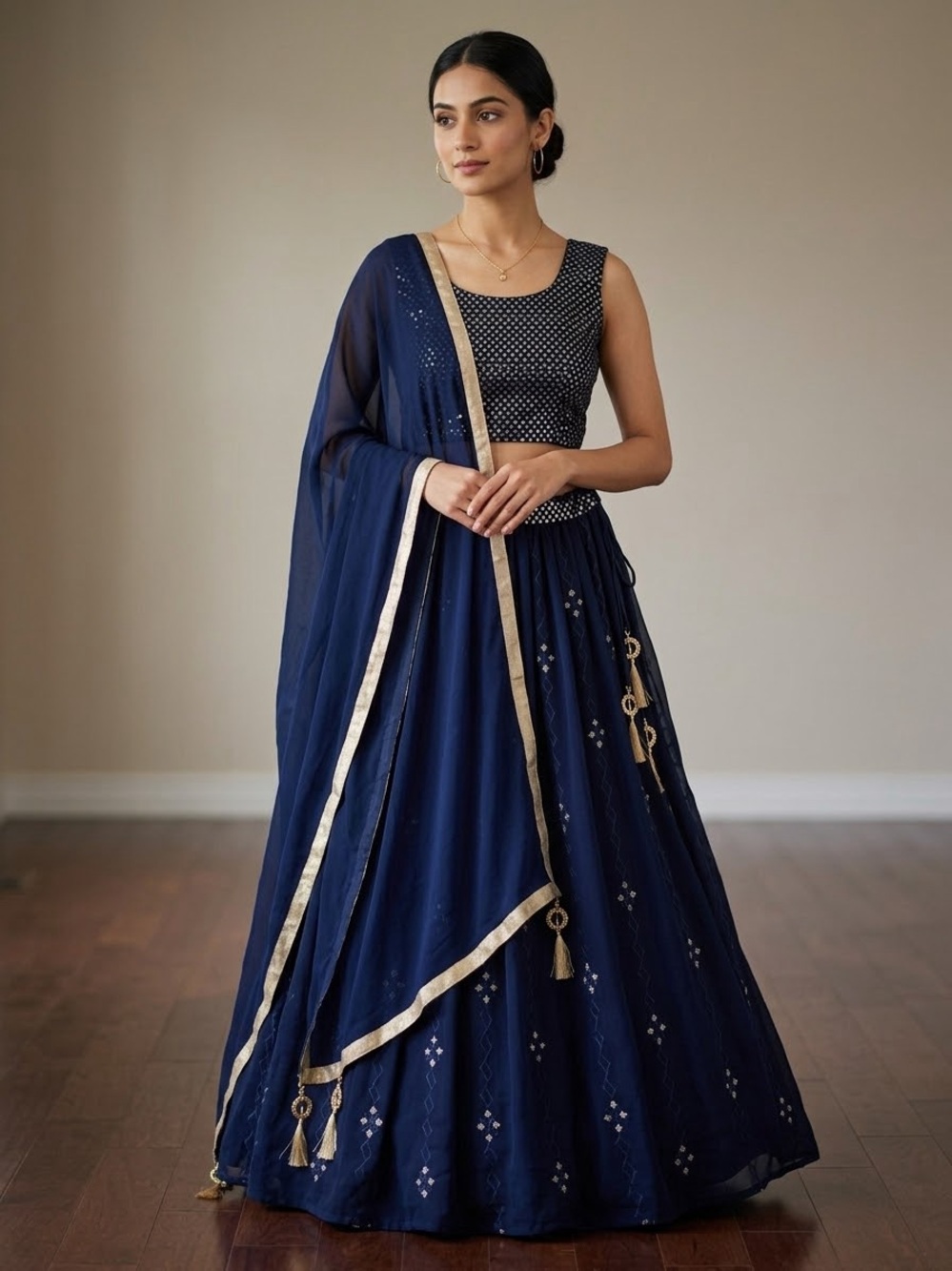 Navy Sequin Lehenga Size Medium